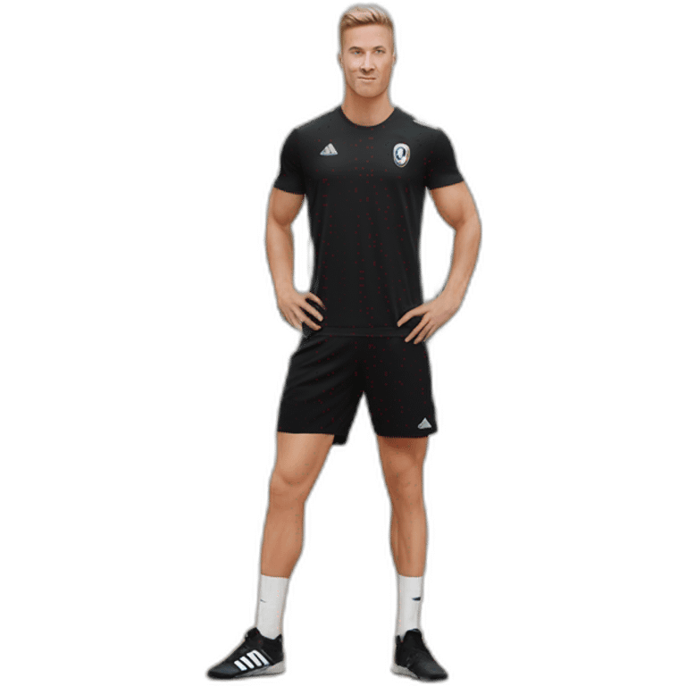 white skin soccer player in black adidas t-shirt training at gym emoji