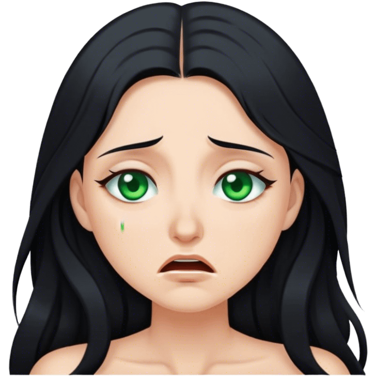 Beautiful lady with long black hair and green eyes crying emoji