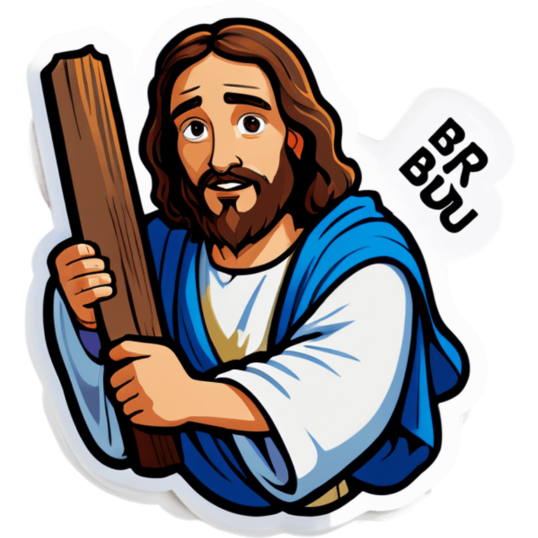 Jesus holds a sign that say RIGHT BRU emoji