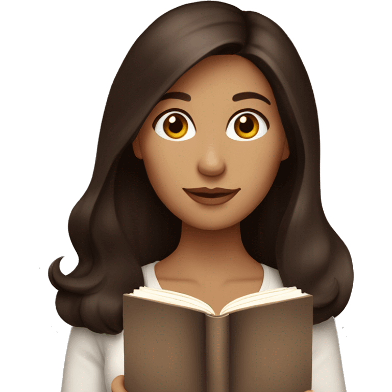 Long dark brown hair with mahogany brown eyes woman reading a book emoji