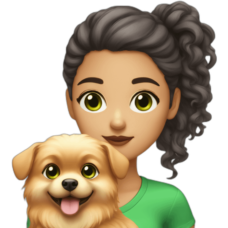 light-skinned-girl-with-green-eyes-wolk-with-red-pomeranian emoji