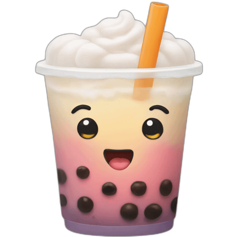 Boba tea with eyes and mouth emoji