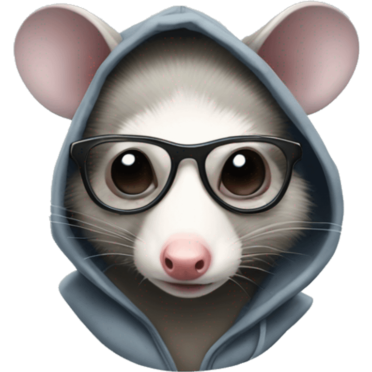 Opossum wearing glasses and hoodie emoji