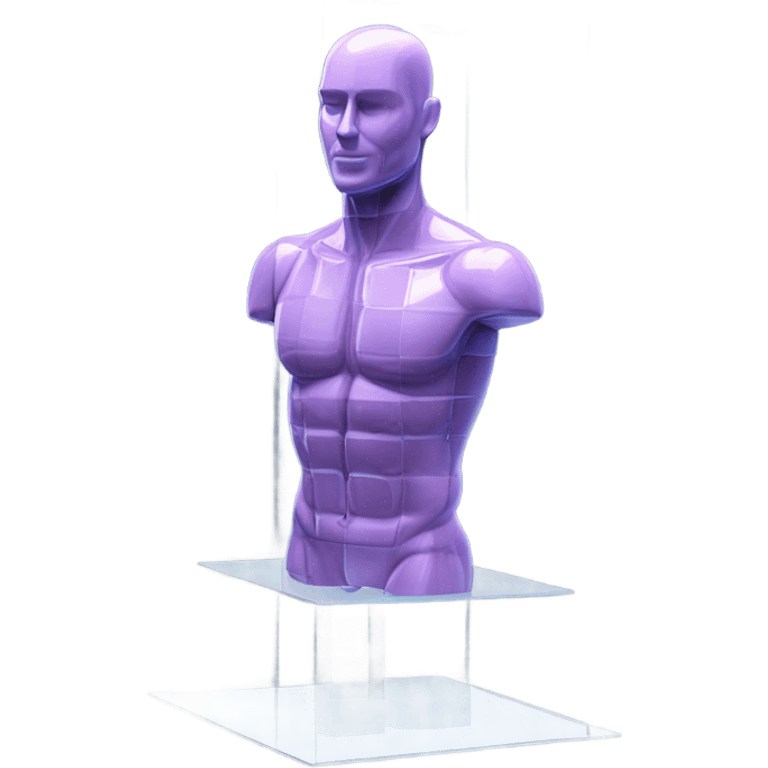 male mannequin abs cubes inside a glass cube on a stand isometric view emoji