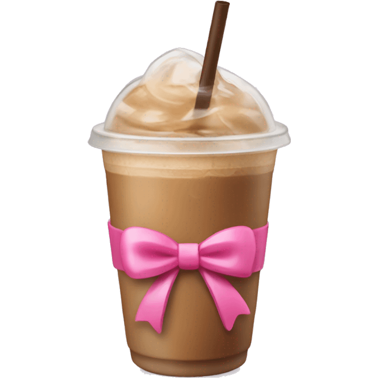 Iced coffee with a pink bow wrapped around the cup emoji