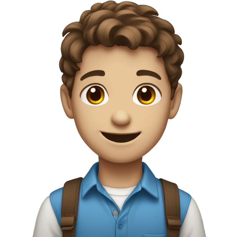 Smiling boy in blue shirt brown hair  emoji