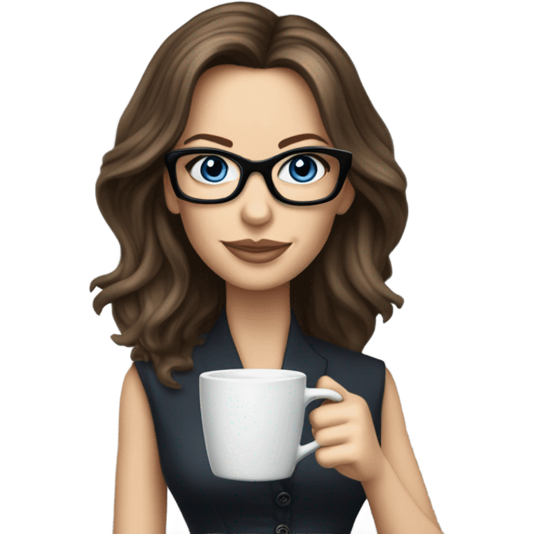 Lifelike Kate Beckinsale blue eyes wearing glasses in a business dress drinking a cup of tea  emoji