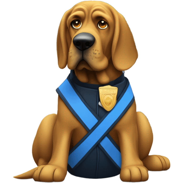 Gold and blue bloodhound as a policeman directing traffic.  emoji