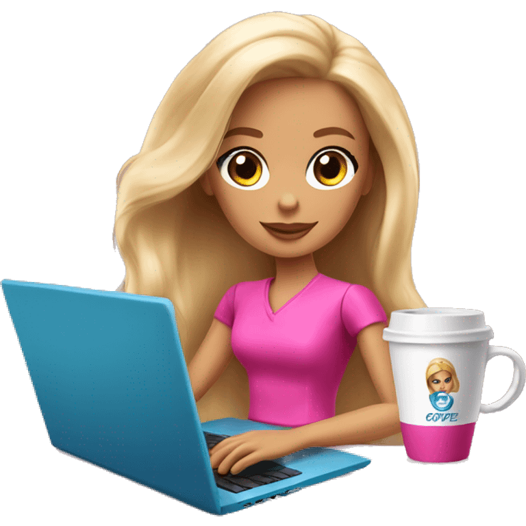 barbie student with laptop and coffee emoji