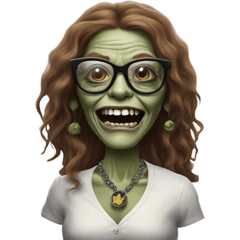  janis joplin zombie with her famous glasses on, dancing emoji