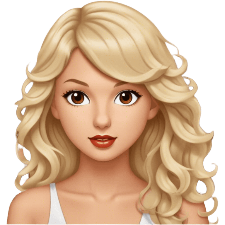 Blonde model with brown eyes, long wavy hair, Taylor Swift concert emoji