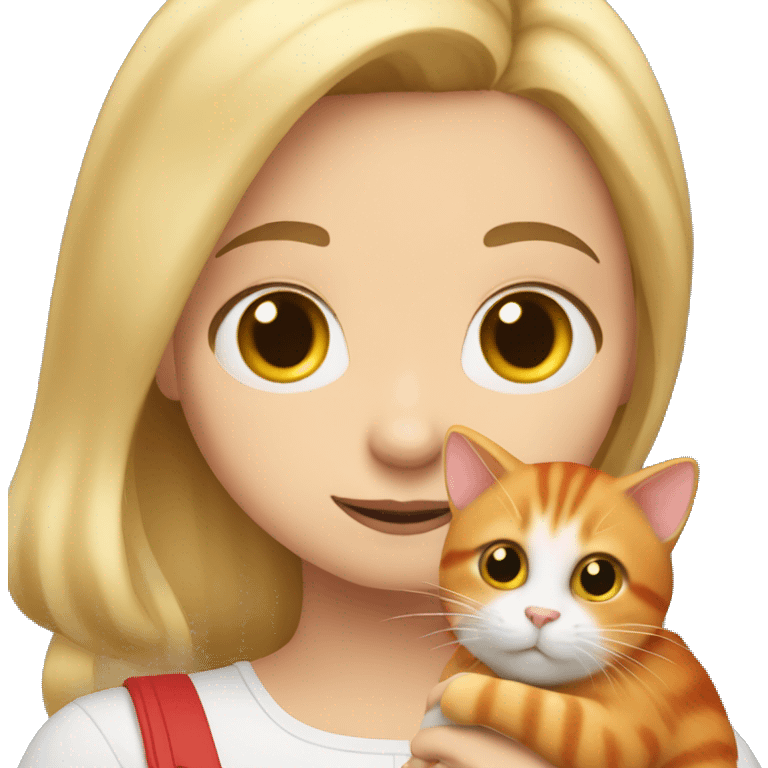 blonde girl holds hamster and red cat in her arms emoji