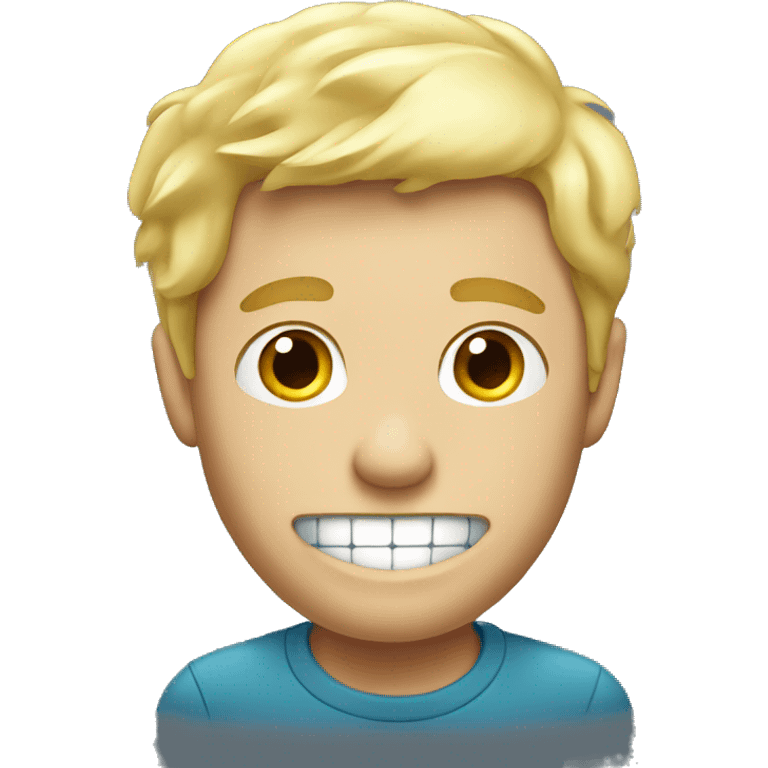 blond man with a toothpaste emoji