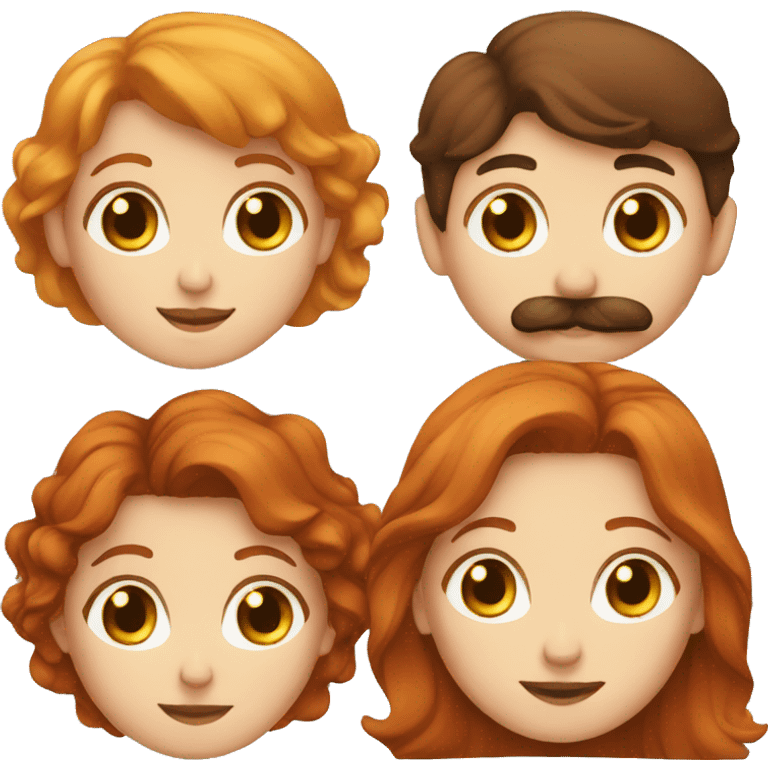 redhead girl, brunette girl, and brunette guy with mustache emoji