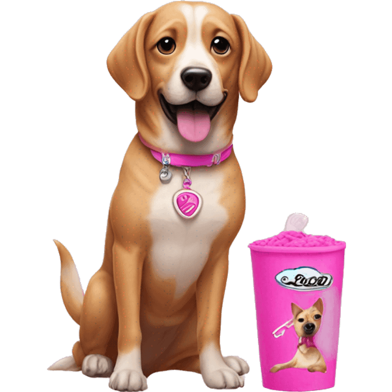 Dog with a pink barbie emoji