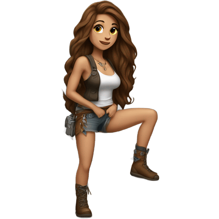 Beautiful tattooed woman long brown hair climbing rocks emoji