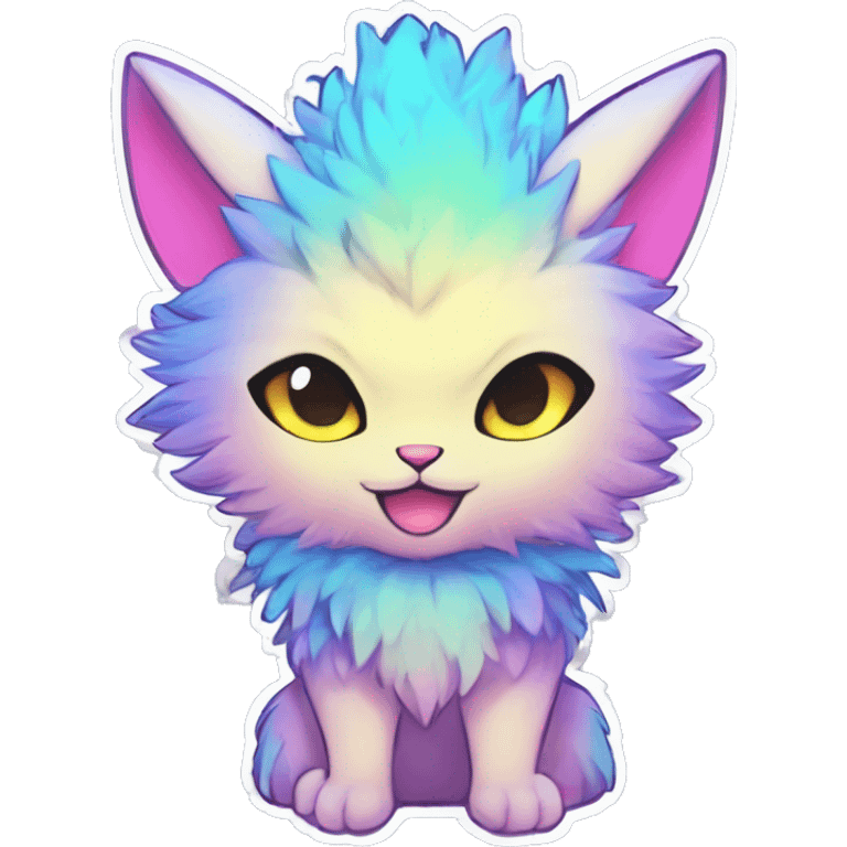 Anthro Fluffy Cool Cute Magical Elemental Shiny Colorful Neon Vibrant Colors Sparkle Kemono-style Chibi Fantasy-Animal-Fakémon-Pokémon-Hybrid Fur Sona Aesthetic Full Body Sticker emoji