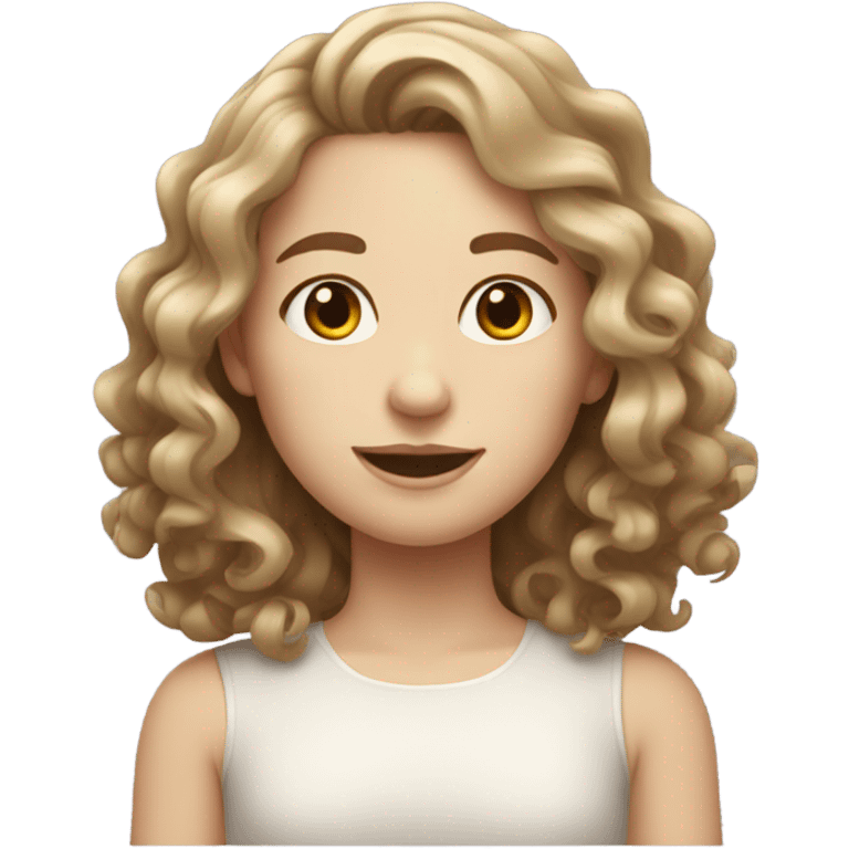 pale girl curly/ wavy brown shoulder length hair  emoji