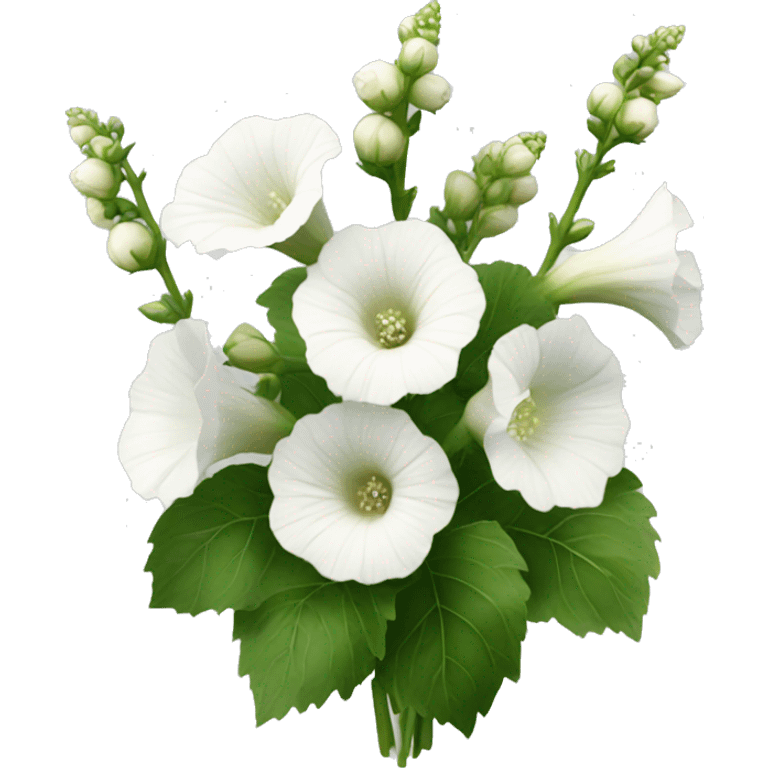 white hollyhocks bouquet  emoji