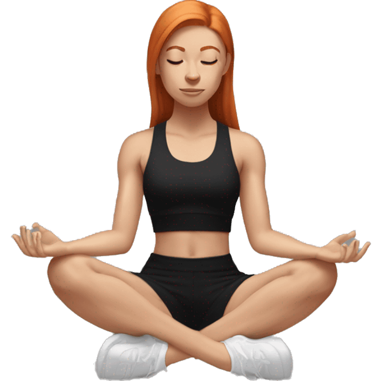 Aesthetic Ginger girl straight hair in black gym fit full body meditating  emoji