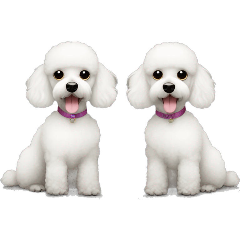 Mini black poodle and mini white poodle sitting together emoji