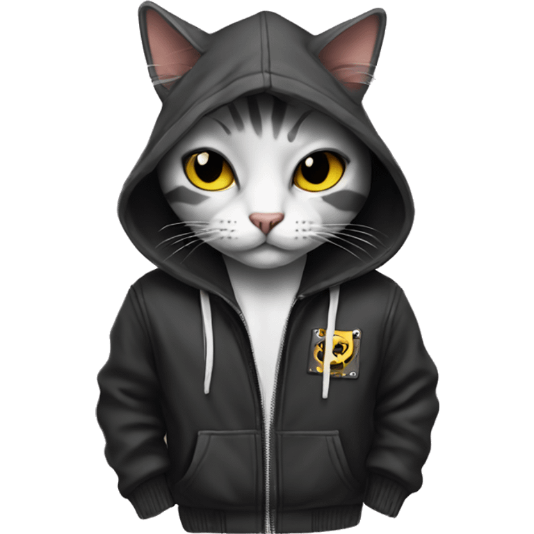 Cat wearing a punk hoodie emoji