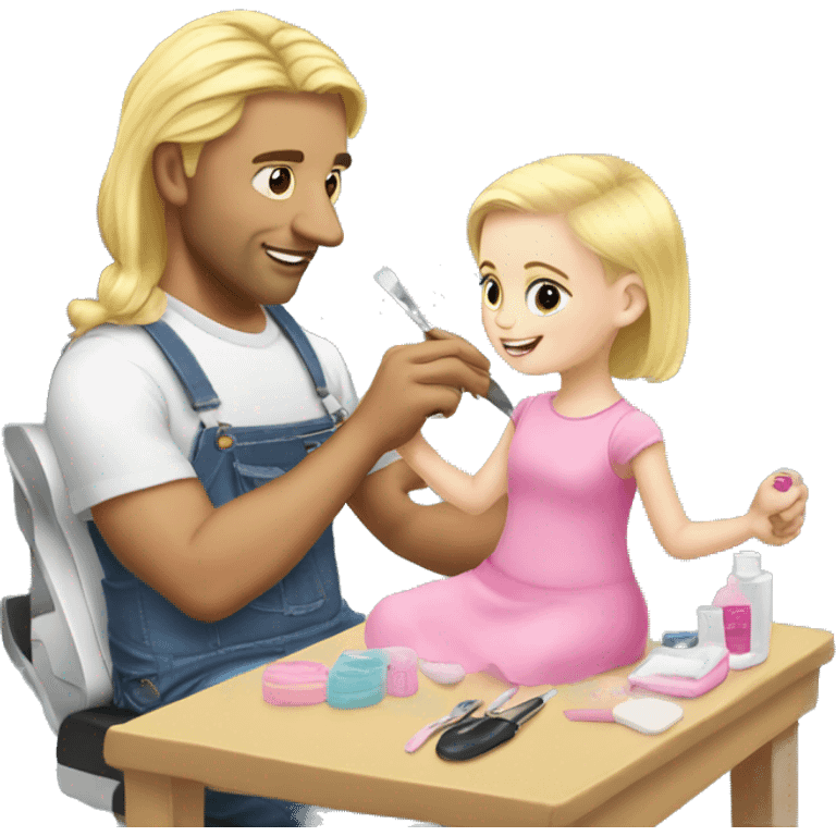 blonde babydaughter gives blonde dad a manicure emoji