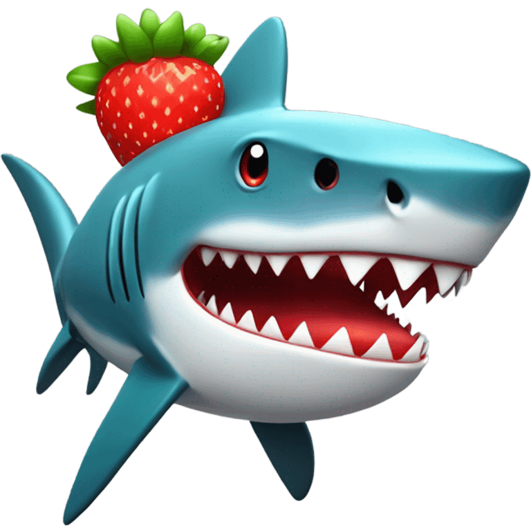 A shark that has skin of a strawberry with strawberry leafs as a hat emoji