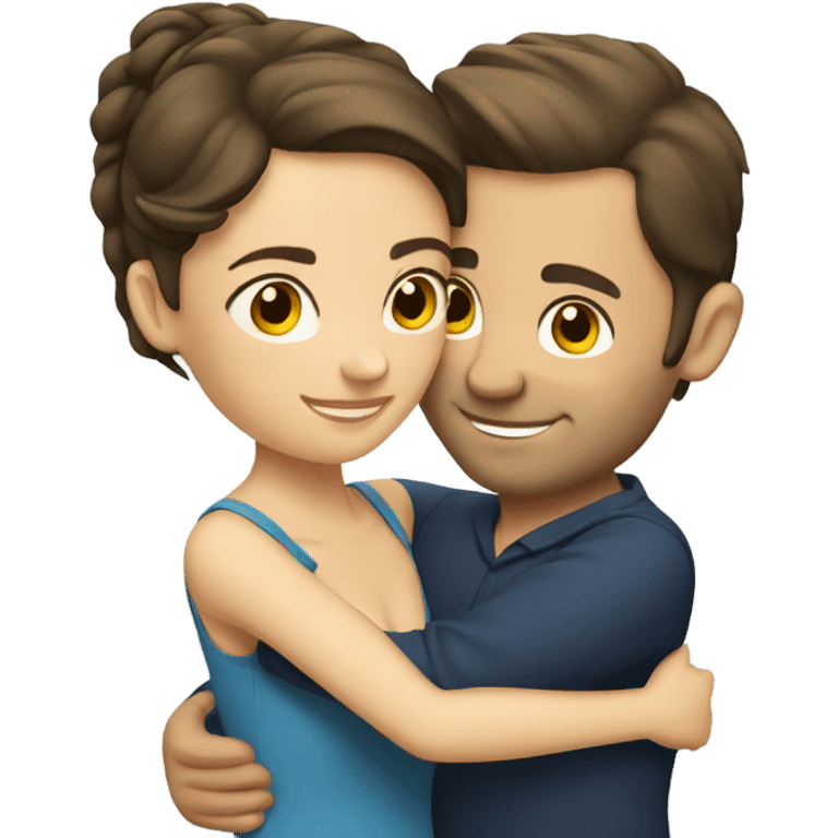 caucasian brunette couple hugging  emoji