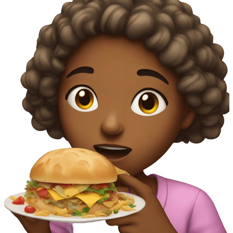 girl stuffing face with food emoji