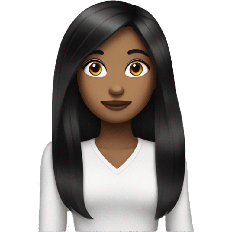 girl emoji black hair medium skin tone middle part long lashes emoji