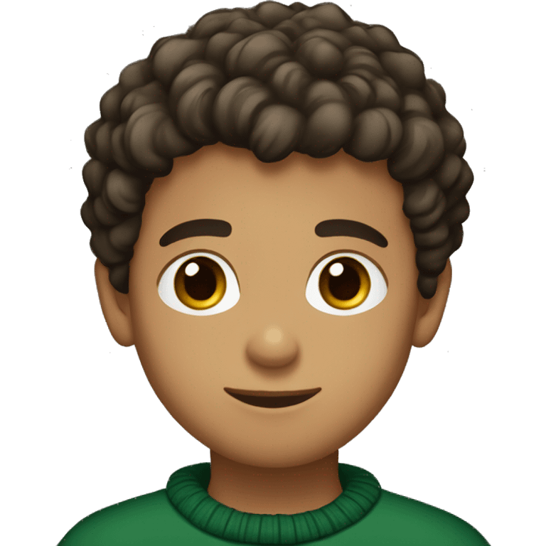 winter, christmas, young boy, short curly brown hair, brown eyes, hispanic, dark green sweater emoji