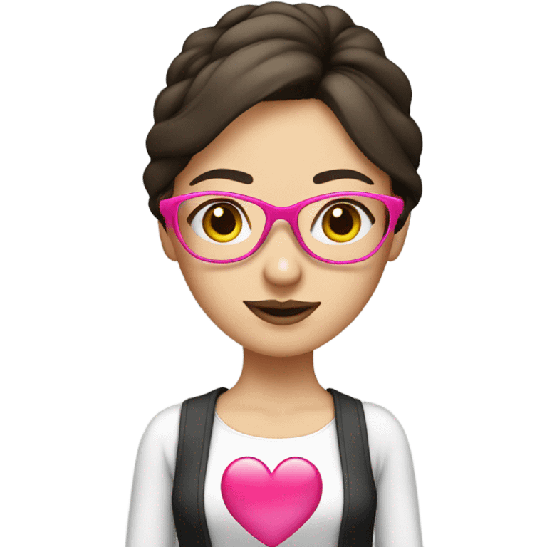 Brunette lady, teacher headband  with pink heart glasses emoji