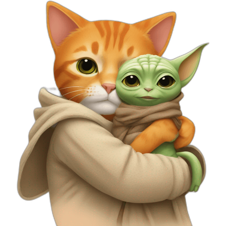 orange cat hugging baby yoda emoji