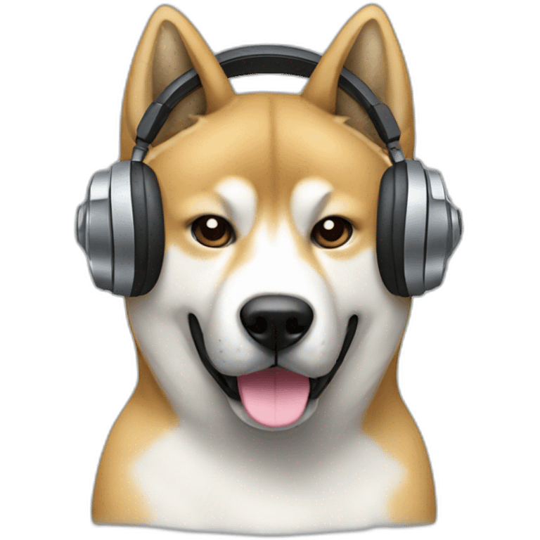 an Akita with big DJ headphones emoji