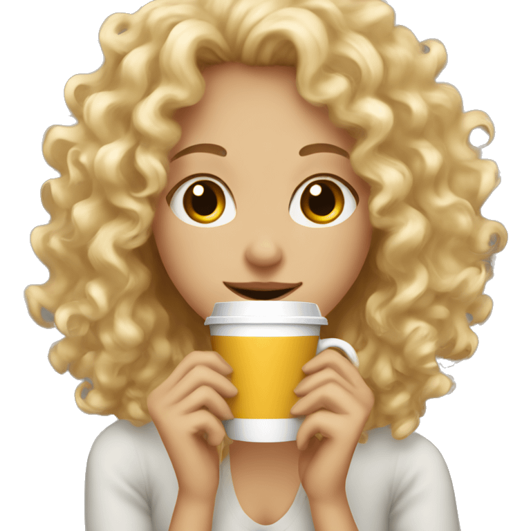 girls, curly with blonde hair, drinking coffee emoji