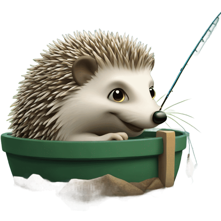 A hedgehog fishing emoji