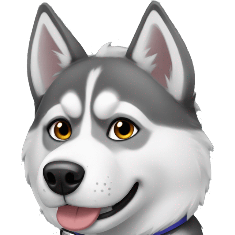 Husky with collar that says nova emoji