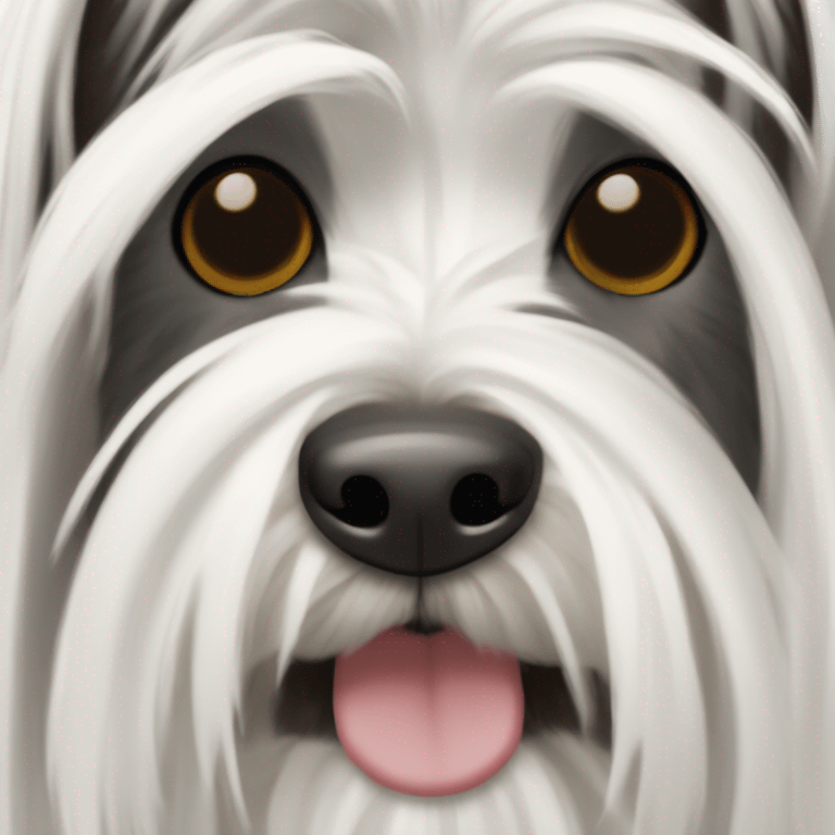 Skye terrier dog with dark fur around mouth and white fur everywhere else emoji