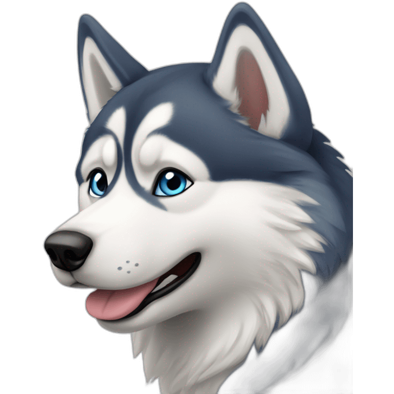 Husky blanc yeux bleu poil un peu court et souriant emoji