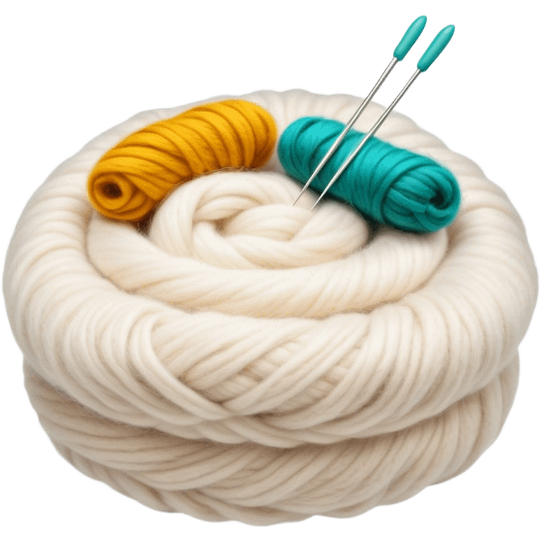 Felting icon, wool fibers being transformed into felt, felting needles, soft texture of felted wool, visible wool layers, minimalistic style, clean lines, transparent background. emoji