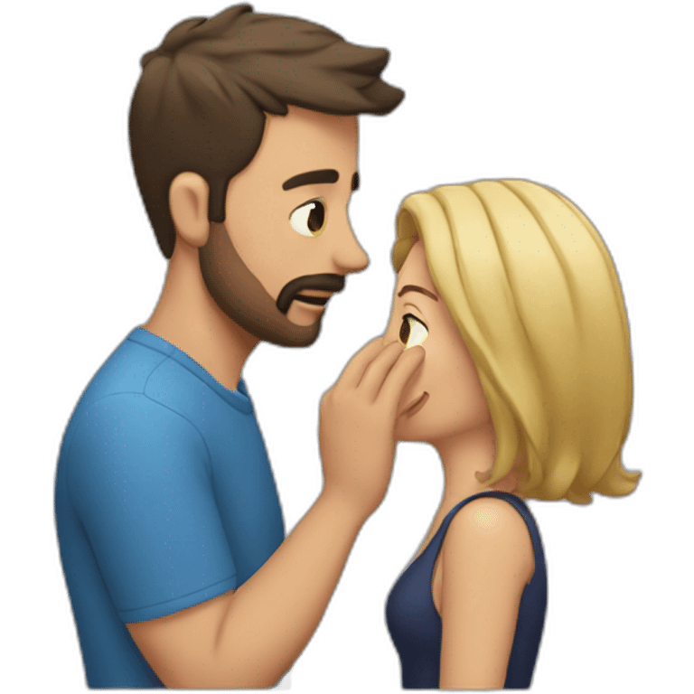 the guy puts his hand to the woman's face emoji