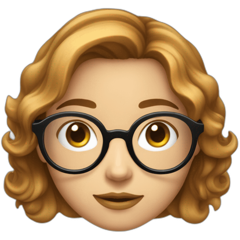 visage fille cheveux mi-long chatain yeux bleu et lunettes rondes emoji