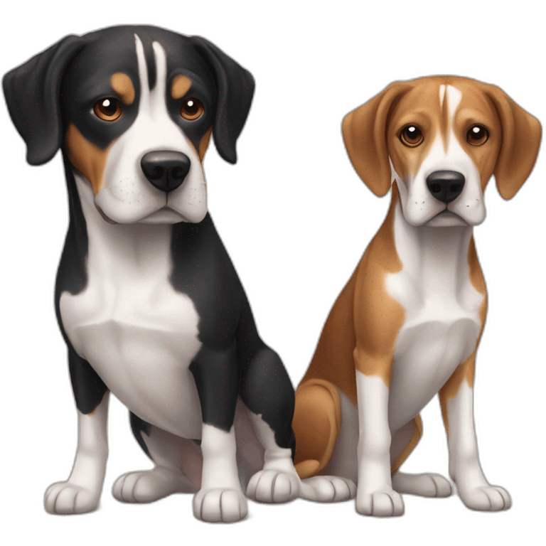 Tres perros una Staffordshire negra un beagle café un beagle negro emoji