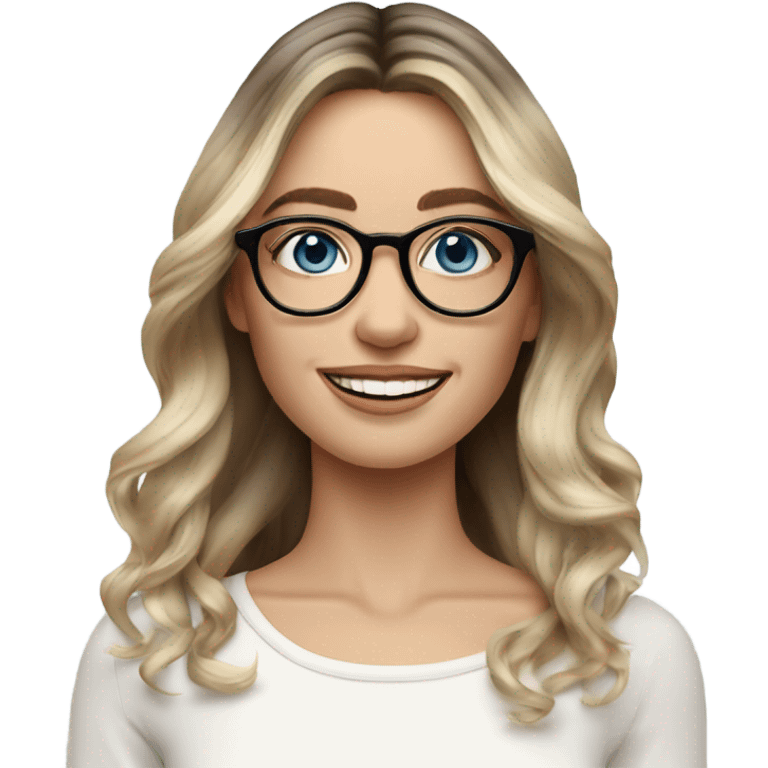 Shoulder length Balayage pale model lady with glasses and blue eyes happy  emoji