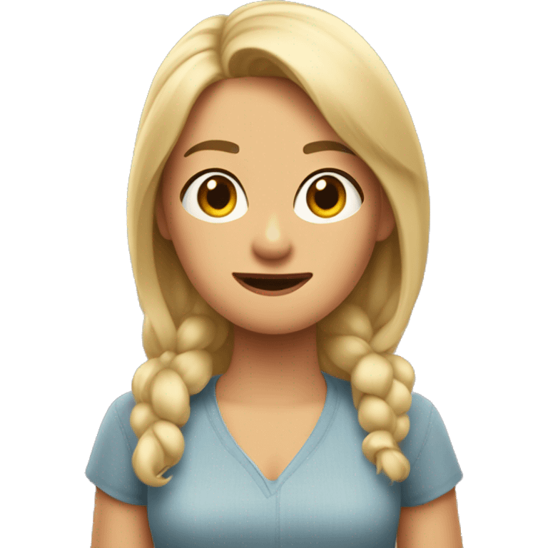 mujer rubia estilo pixar con un letrero que diga ¡Yo manifiesto! emoji