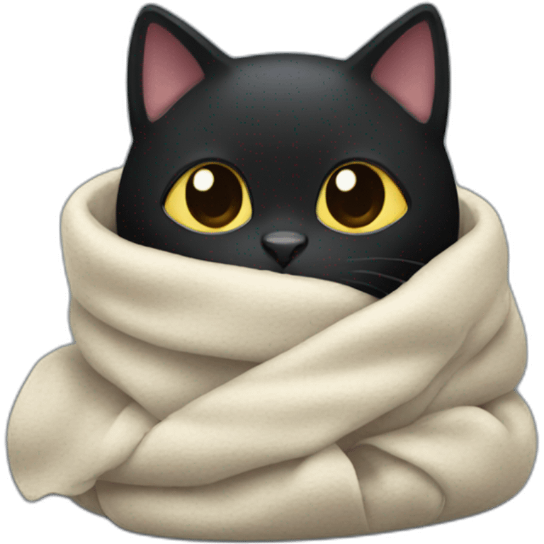 Black cat wrapped in a blanket emoji