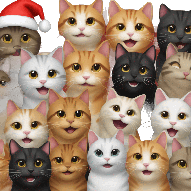 12 happy cats at a holiday party emoji