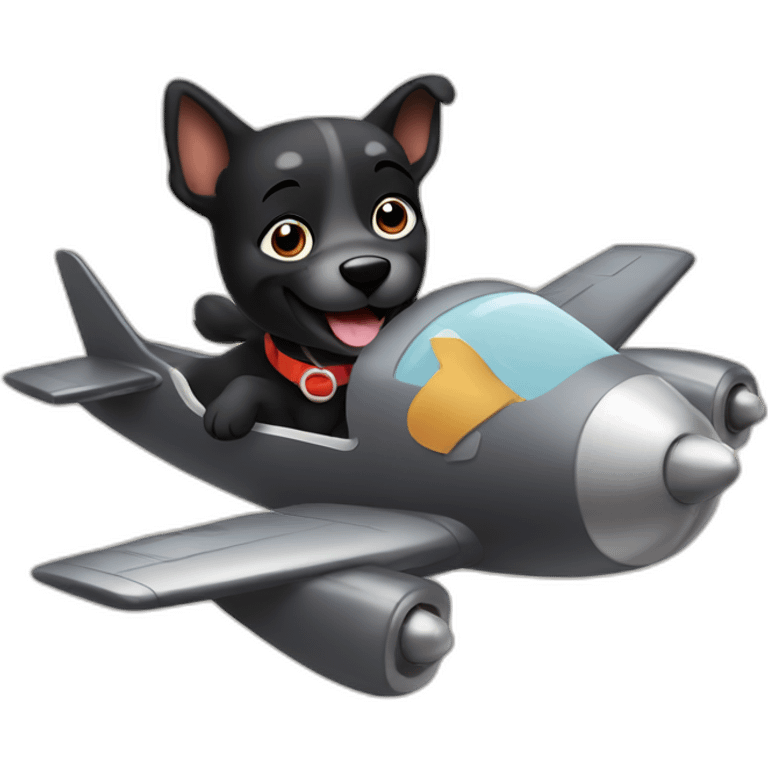 Cute black happy dog flying on a airplane emoji