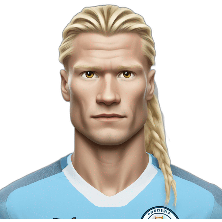 Erling Haaland with long hairs Manchester City emoji